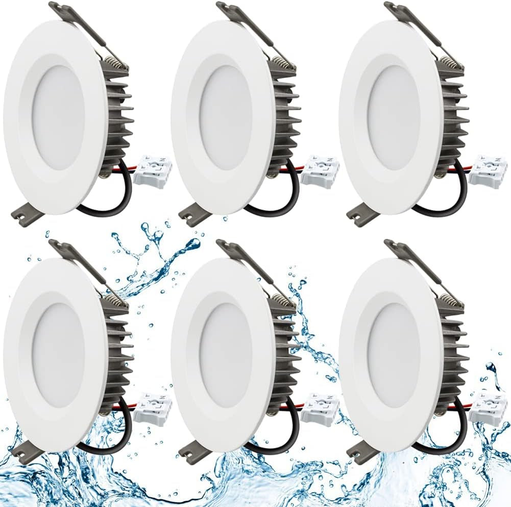 Recessed LED Ceiling Light, IP65 Soffit Bathroom Lights, 7W Waterproof Spotlights Downlight for Bathroom Shower Kitchen, Cut Φ70-90Mm Hole, 6 Pack [6000K Cool White]