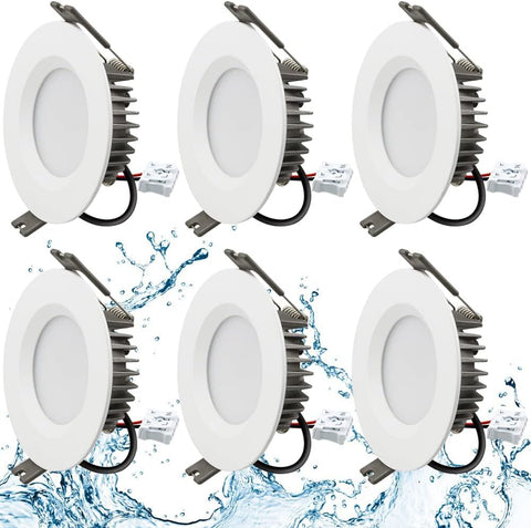 Recessed LED Ceiling Light, IP65 Soffit Bathroom Lights, 7W Waterproof Spotlights Downlight for Bathroom Shower Kitchen, Cut Φ70-90Mm Hole, 6 Pack [6000K Cool White]