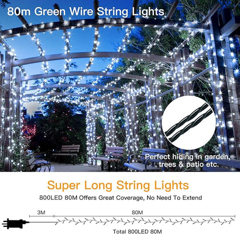 80m Green Wire String Lights with outdoor setting