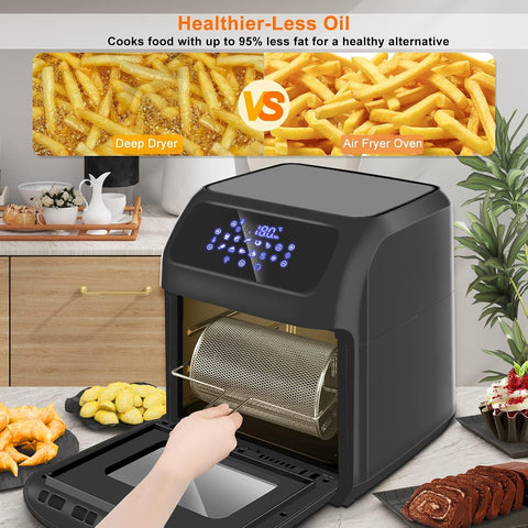 LLIVEKIT 12L Air Fryer Oven – 1800W, Rotisserie & Dehydrator, 12 Presets, 90-Min Timer, Preheat & Reheat, Oil-Less Cooking
