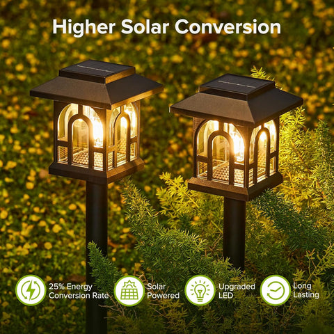 BUCASA 4 Pack Solar Lights Outdoor Garden, Up to 10 Hours Solar Garden Lights Waterproof Pathway Lighting for Yard, Patio, Landscape, Walkway, Path (3000K Warm White)