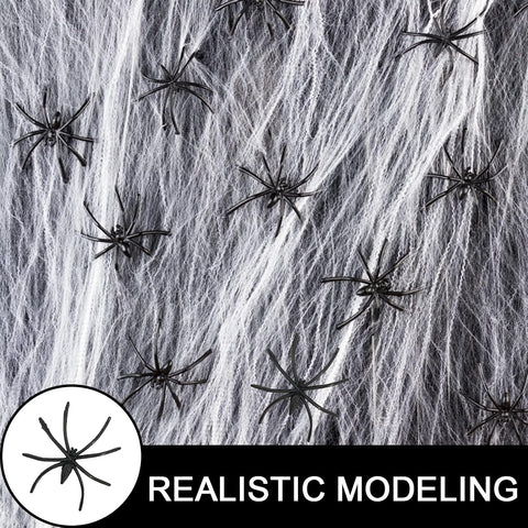 60g Halloween Spider Web Decoration with 30 Fake Spiders – Stretchable Cobwebs for Indoor & Outdoor Halloween Party Decorations