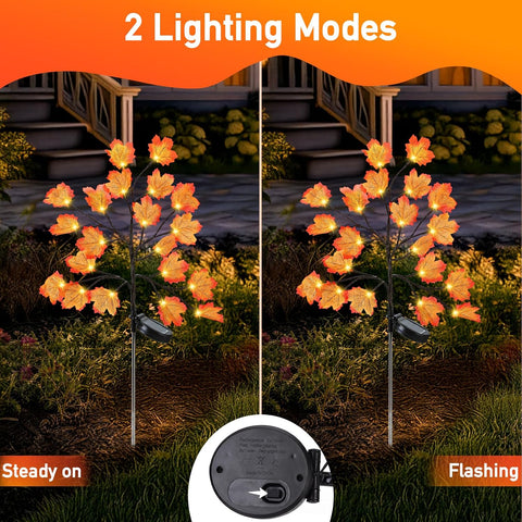 2 Pack Solar Fall Lights Outdoor Decoration 40 LED Orange Fall Lights with Maple Leaves, Outdoor Pathway Light, Solar Lights for