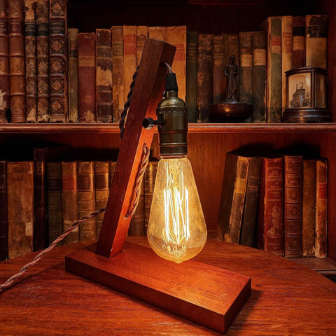 XIHOME Retro Wood E27 Edison Table Lamp – Vintage Industrial Desk & Bedside Light for Home, Office, Café & Studio - Add Vintage Character to Any Corner