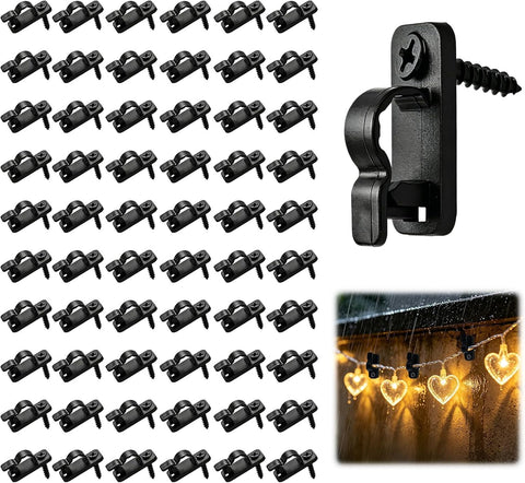 60 Pcs Outdoor String Light Clips, Screw-in Festoon & Fairy Light Hooks – Secure Outdoor Cable Clips for Gardens, Patios & Fences