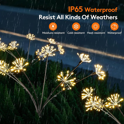 XhuangTech Solar Garden Light 2 Pack, 8 Modes Solar Firework Lights Waterproof, 160 LED Swaying Firefly Light Outdoor Decoration, Starburst Lights for Garden Patio Pathway Lawn (Warm)