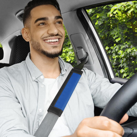 COFIT Car Seat Belt Pads – Blue and Black Microfiber Leather Strap Protectors (2 Pack)