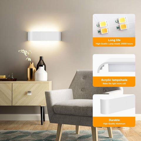 Indoor Led Wall Lights - 2 Pack 3000K/4500K/6000K Adjustable Color Temperature Wall Lights for Bedroom Living Room Kitchen Dining Room