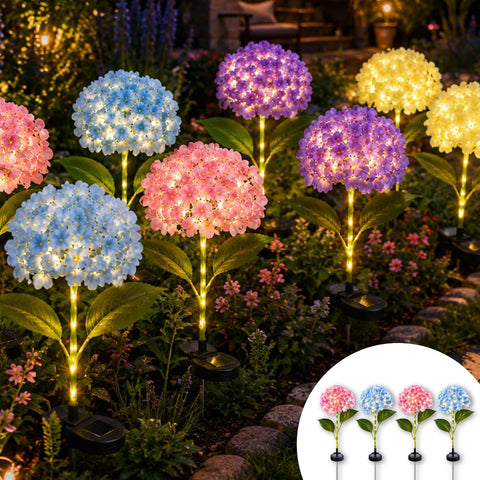 Solar Hydrangea Garden Lights, Outdoor Decorative Flower Lights, Waterproof Solar Powered Yard & Pathway Lights for Garden, Patio, Lawn & Landscape (Solar Light Hydrangea Flower (4 Pack)
