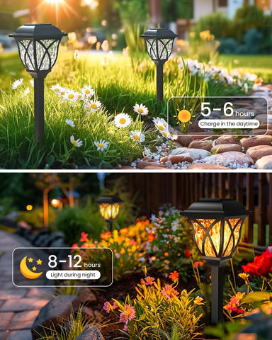 GIGALUMI Solar Lights Outdoor Garden, 6 Pack LED Garden Solar Lights Waterproof, Solar Powered Pathway Light for Yard, Patio, Landscape, Walkway, Path (Flickering Flame)