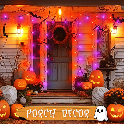 Gcstnn Halloween Fairy Lights 5m 50 LED Orange & Purple Battery Operated String Lights – IP65 Waterproof with 6-Hour Timer for Indoor & Outdoor Halloween Decorations