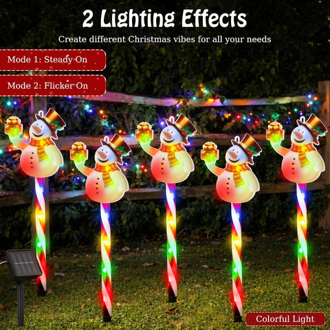 Lewondr 5PCS Snowman Christmas Decorations Lights with Cane Garden Stakes