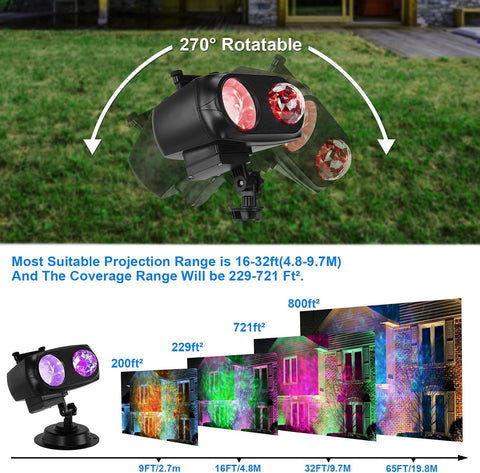 HAKUTA Halloween & Christmas Projector Lights – 2-in-1 RGBW LED Ocean Wave & HD Pattern Projector with 10 Slides, Remote Control, Timer & IP44 Outdoor Lighting