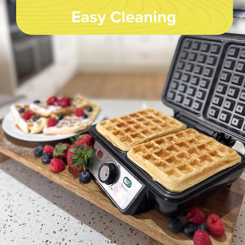 Two Slice Deep Fill Waffle Maker – Non-Stick Plates, Adjustable Temperature, Stainless Steel, Cool Touch Handle, 1000W UK