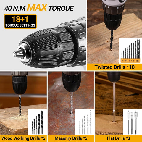 Cordless Drill Tool Kit Set: DEKO 20V Power Drill Tool Box with Battery Electric Drill Driver for Men Home Hand Repair Basic Toolbox Tools Sets Drills Case,186 Pieces