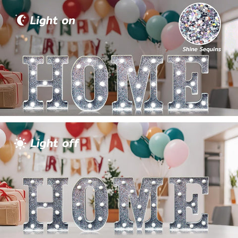 LED Marquee Letter Lights, Light Up Silver Glitter Letters Sign Battery Powered Night Light for Birthday Party Wedding Home Decoration Baby Shower-Y