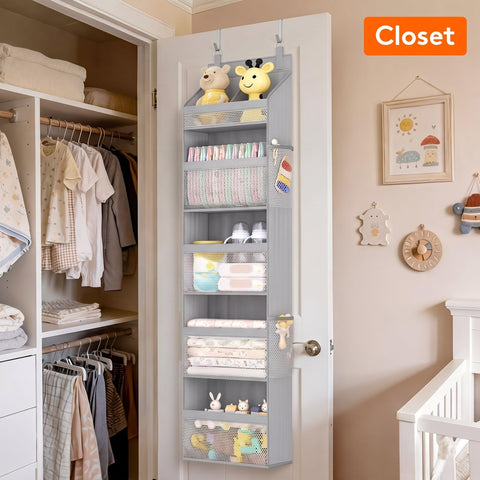 Lifewit 4-Tier Over Door Diaper Organiser, Beige – Space-Saving Hanging Nursery Storage with Mesh Windows