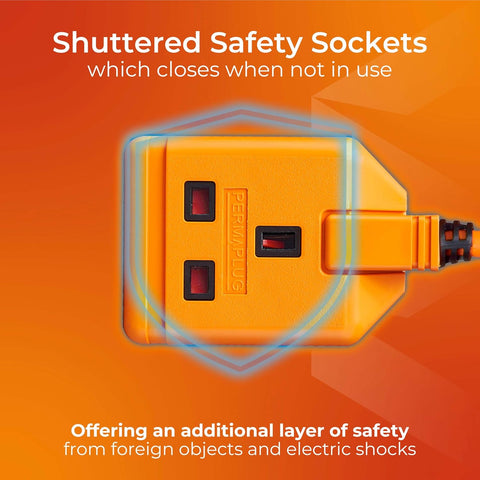 Masterplug One Socket Single Outdoor Extension Lead, 15 Metre Cable, Cable Tidy, Unswitched, Heavy Duty, Rewireable, 1-Way Plug Extension Cable, Orange, 13A, 1G, 15m, CT1513
