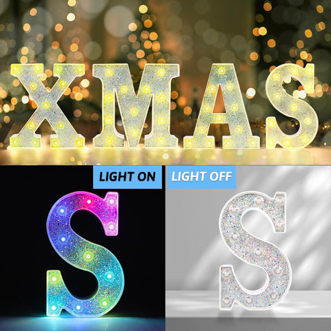 S Style Color Changing LED Letter Light, Glitter Marquee Lamp with 18 Colors, Remote Controlled, Battery Powered Decorative Letter Light for Party, Wedding, Birthday and Home Decor