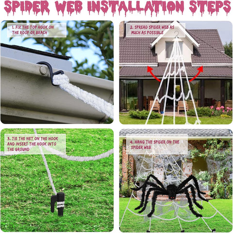 Giant Halloween Spider Web Decoration with 59-Inch Giant Spider – 200-Inch Triangular Spider Web for Indoor & Outdoor Haunted House, Garden, Party & Halloween Displays