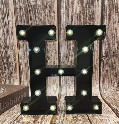Black Alphabet Marquee Letters LED 26 Alphabet Light Up Letters with Diamond Bulb Battery Powered Led Letter for Wedding Birthday Christmas Home Bar Decoration Party Night Light (Black Letter H)