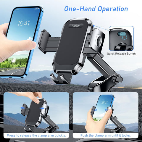 Blukar Black Car Phone Holder – Adjustable 360° Mount with Strong Suction