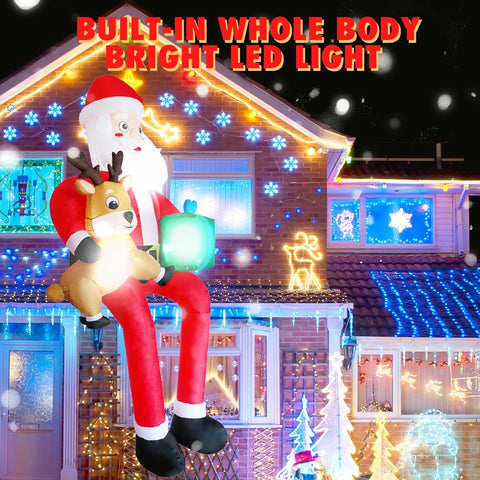 9.5FT Inflatable Climbing Santa with Gift Box & Reindeer Baby – Outdoor