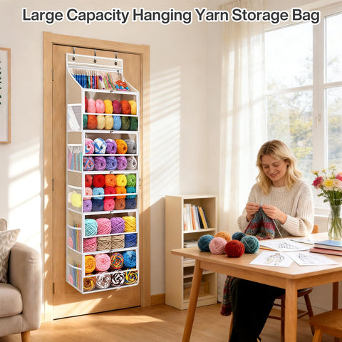 Hanging Yarn Storage Organizer with 5 Zipper Closure Compartments