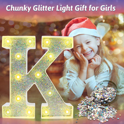 K Style Color Changing LED Letter Light, Glitter Marquee Lamp with 18 Colors, Remote Controlled, Battery Powered Decorative Letter Light for Party, Wedding, Birthday and Home Decor