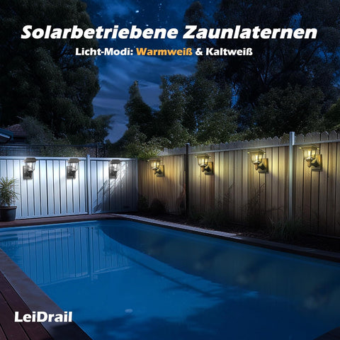 Solar Fence Lights Outdoor – 2 Pack Waterproof LED Wall Lights – Warm/Cold White – Garden, Patio & Yard Decor
