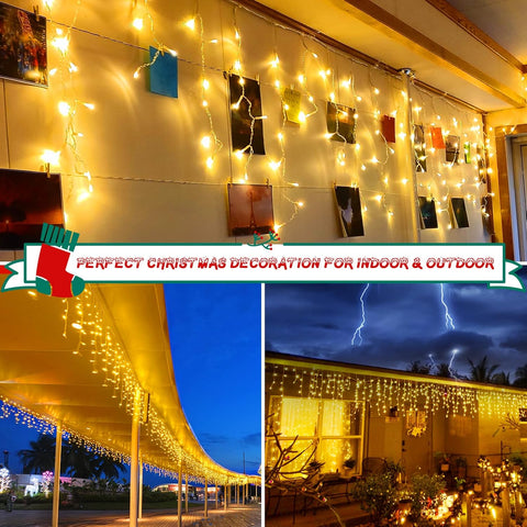 20M Warm White Icicle Lights Outdoor – 480 LED Waterproof Fairy Lights with Timer