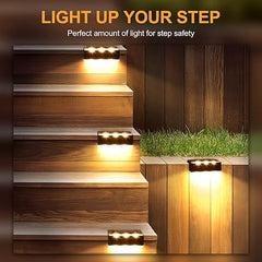 LED Solar Powered Fence Light illuminating a garden path.

