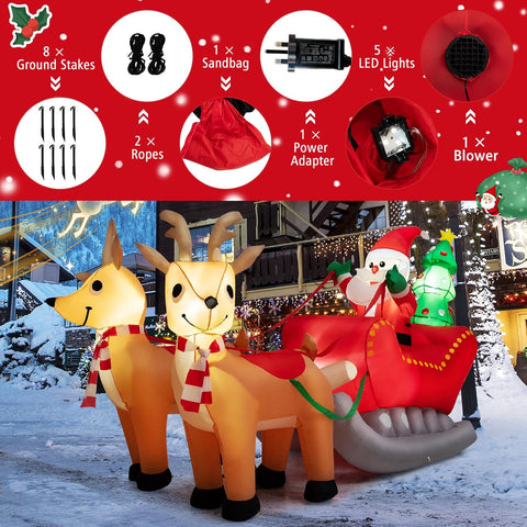 COSTWAY Inflatable Christmas Santa Claus with Truck & LED Lights – Self-Inflating Xmas Decoration for Indoor Outdoor Garden