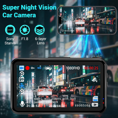 WiFi Dash Cam 1080P with 3" IPS Screen & Night Vision 32GB Car Camera