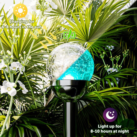 GIGALUMI Solar Lights Outdoor, Cracked Glass Ball Dual Led Garden Lights, Landscape/Pathway Lights for Path, Patio, Yard-Color Changing and White-3 Pack