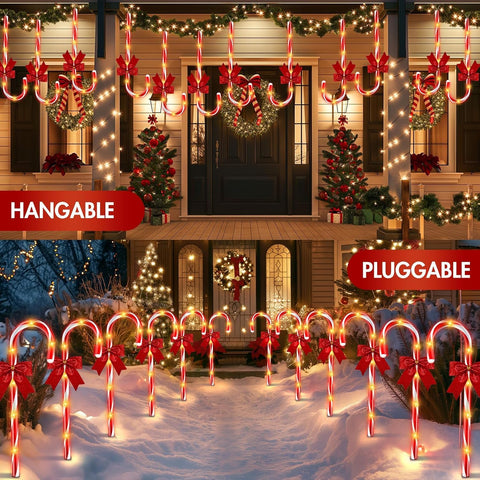 HELESIN 24 Pack 144 LED Christmas Candy Cane Pathway Lights Outdoor Christmas Candy Cane Lights Xmas Decorations Outdoor 12 Modes Timer Remote Waterproof for Patio Garden Pathway