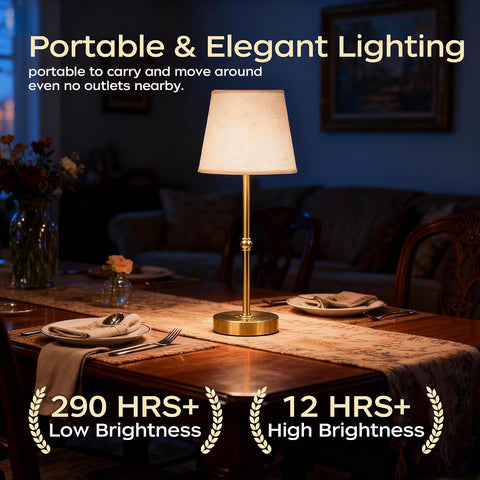 Cordless Rechargeable Table Lamp 3000K LED Gold – USB-C Touch Dimmable Battery Table Lamp for Bedside, Dining & Home Lighting