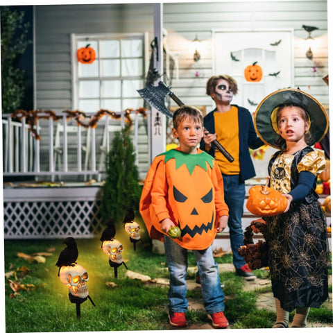 Halloween Pathway Lighting, Solar Garden Light,for 6-8 Hours Solar Powered LED Waterproof Crow Skull Garden Solar Lights Ground Plug-in for Lawn, Patio, Backyard, Look Left