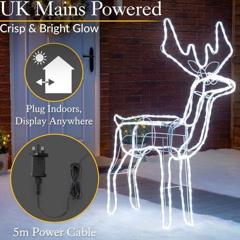 Christow Large White LED Reindeer Rope Light Outdoor Decoration