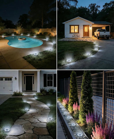 LOTMOS Solar Lights Outdoor Garden, 6 Pack 8 LED Solar Ground Disk Light