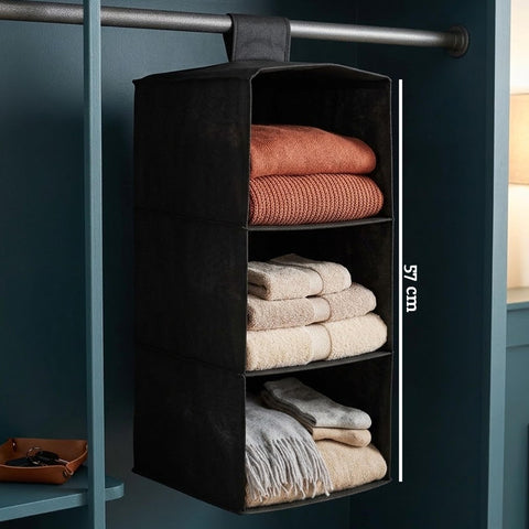Premier Housewares 3-Section Hanging Garment Organiser, Blue – Lightweight Wardrobe Storage for Shoes, Clothes & Seasonal Essentials