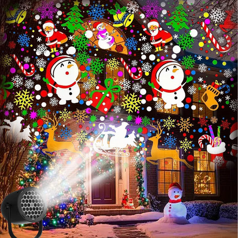 Christmas Projector Lights – 16 Pattern Waterproof Xmas Projection Light with USB LED, Colour-Changing Christmas Decorations for Indoor & Outdoor Home, Garden, Yard & Parties