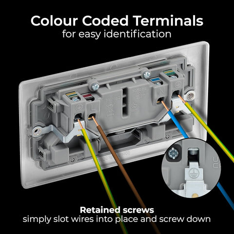 Double Switched 13A Power Socket – Brushed Steel