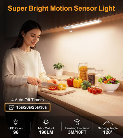 Gritin 2026 Gen 2 Under Cabinet Lights Rechargeable – 2 Pack Magnetic LED Kitchen Lights with Motion Sensor & Torch - Brighten the Forgotten Corners and Keep a Torch Close When You Need It