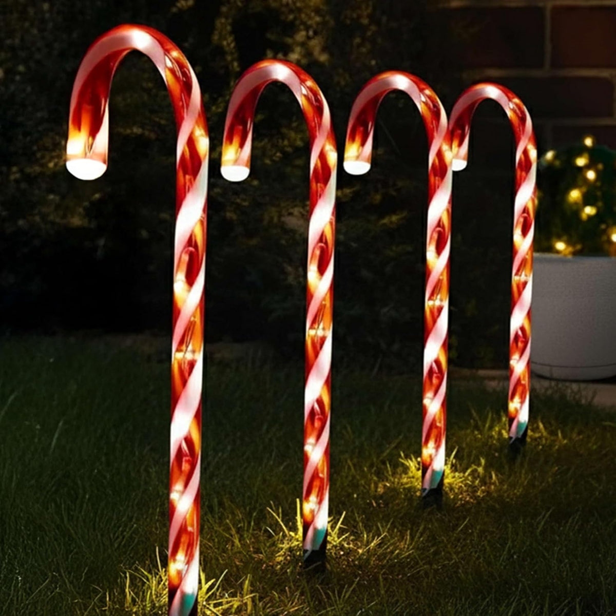 ADEPTNA 4 Piece 40 LED Christmas WARM WHITE CANDY CANE LED LIGHTS with Timer Function Battery Powered Xmas Outdoor Patio Pathway Drive Way Decoration