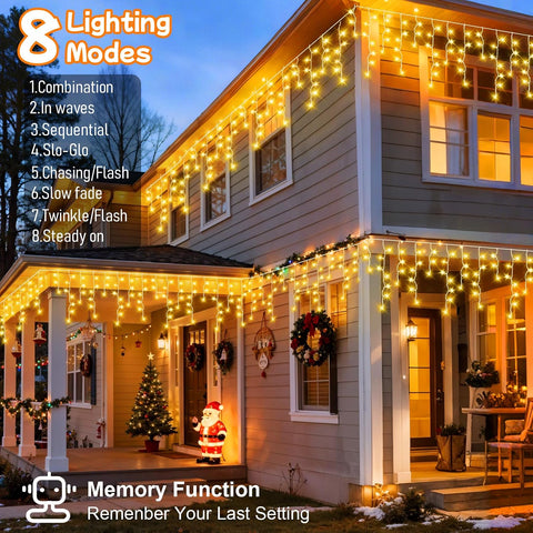 20M 480 LED Outdoor Icicle Christmas Lights – Warm White Waterproof Fairy Lights with Timer & 8 Modes for Roofs, Gutters, Windows & Walls - Turn Your Home Into a Christmas Glow