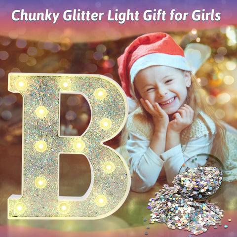 B Style Color Changing LED Letter Light, Glitter Marquee Lamp with 18 Colors, Remote Controlled, Battery Powered Decorative Letter Light for Party, Wedding, Birthday and Home Decor