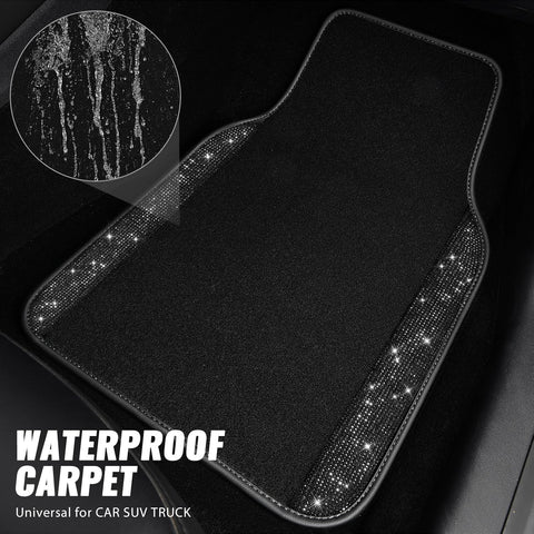 Bling Diamond Car Floor Mats 4pcs Universal Waterproof Black