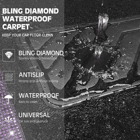 CAR PASS Bling Rhinestone Diamond Car Floor Mats – Violet Purple