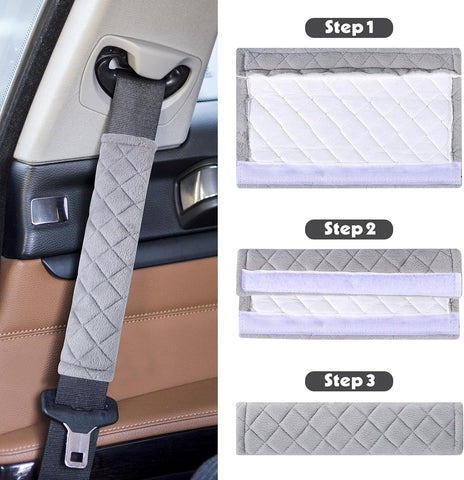 Lanjue 4PCS Grey Seat Belt Strap Covers – Soft Plush Shoulder Pads